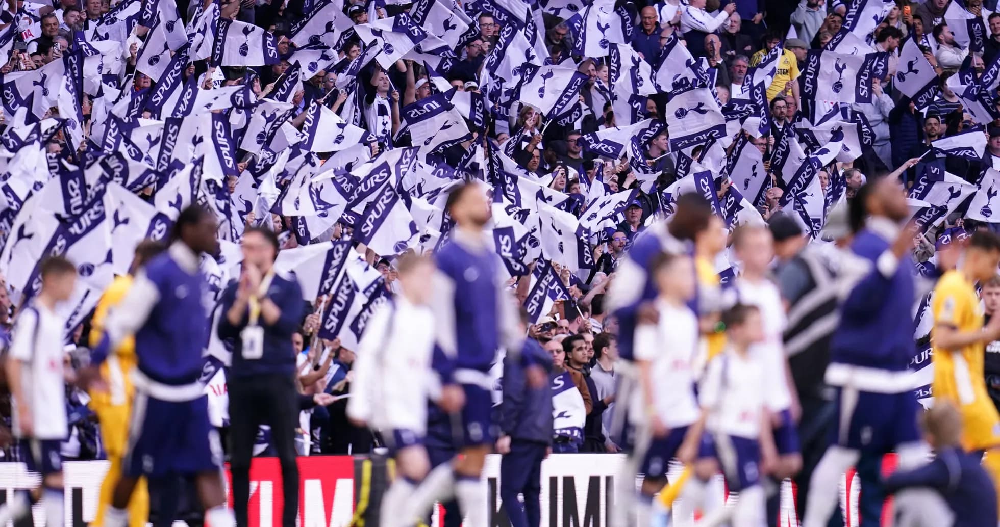 Фанаты с флагами Spurs на стадионе