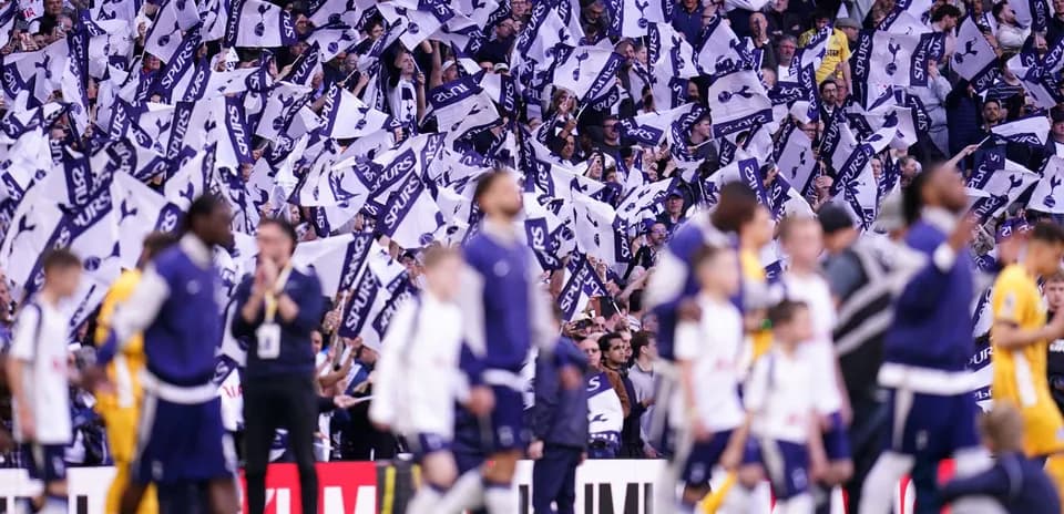 Фанаты с флагами Spurs на стадионе