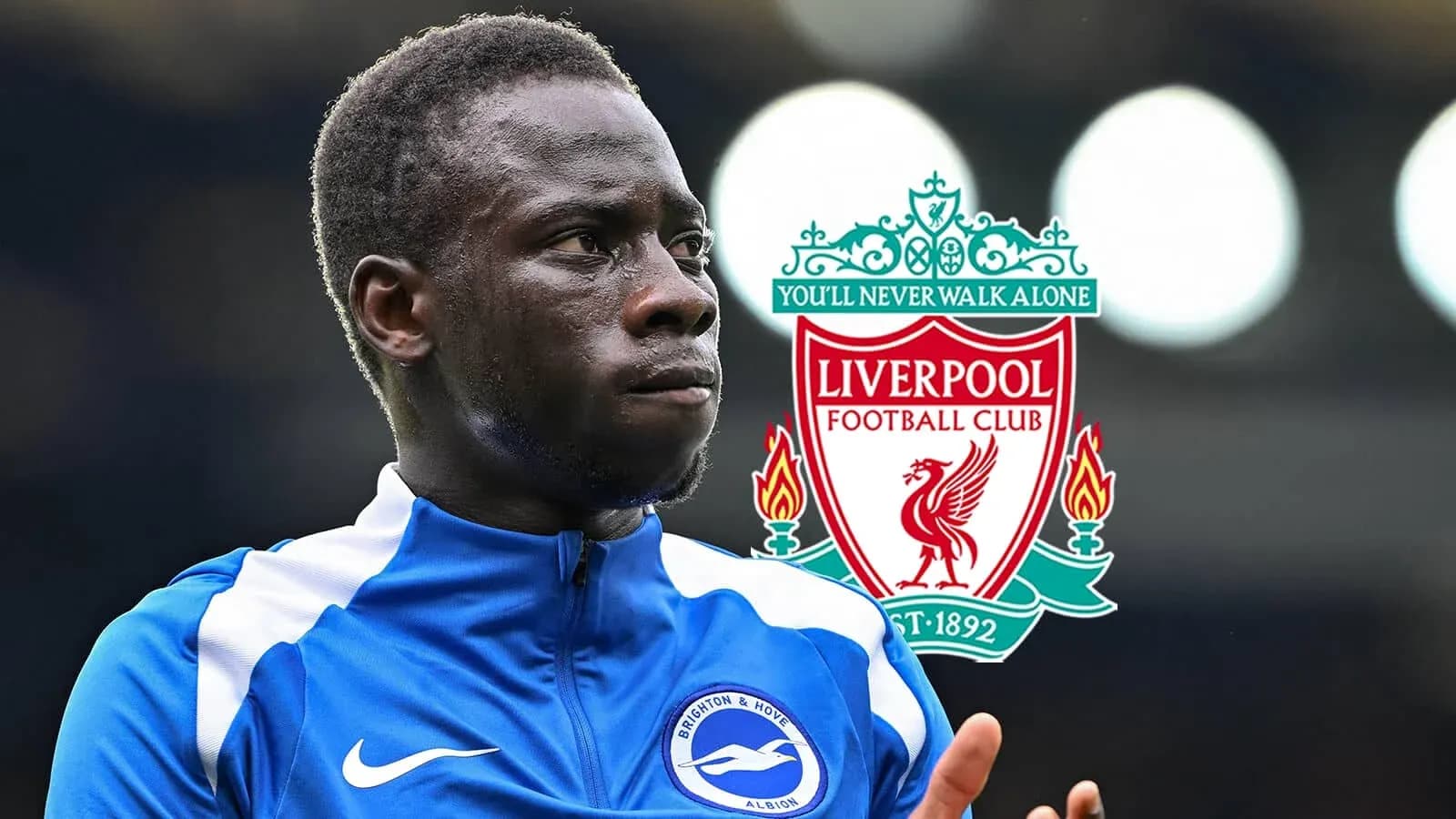 Игрок Brighton & Hove Albion на фоне логотипа Liverpool