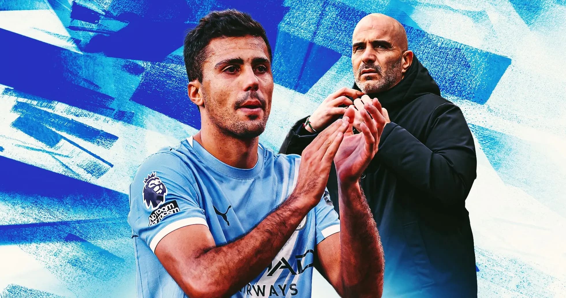 Игрок и тренер команды Manchester City на фоне