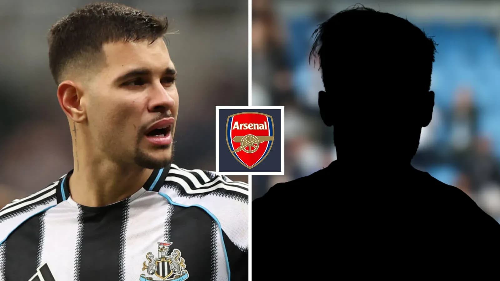 Игрок Newcastle United на фоне логотипа Arsenal