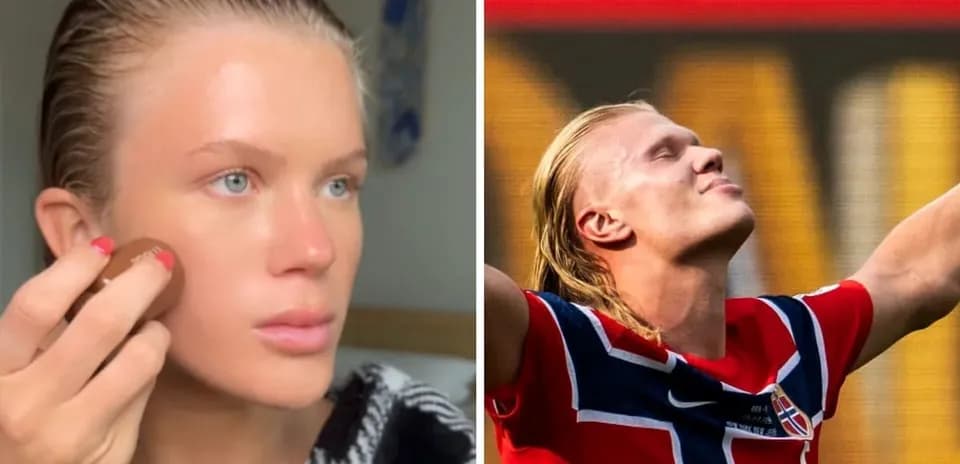 Woman applying makeup and football player celebrating goal