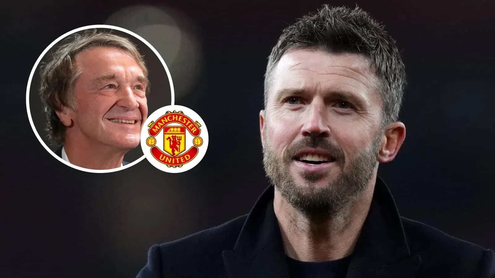Майкл Каррик на фоне логотипа Manchester United