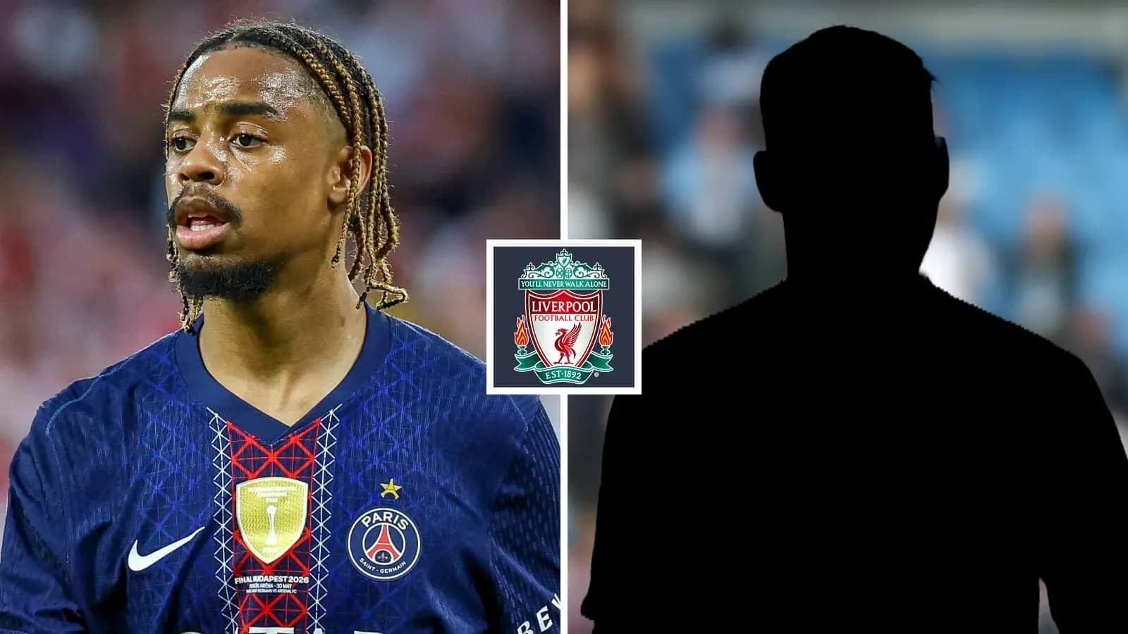 Игрок PSG с логотипом Liverpool на фоне