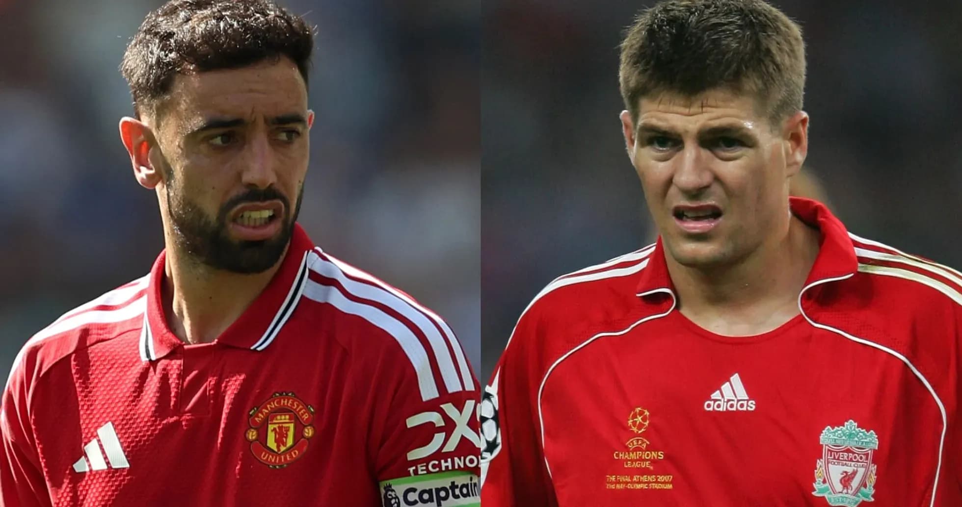 Bruno Fernandes and Steven Gerrard in football kits