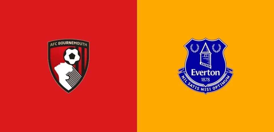Логотипы AFC Bournemouth и Everton на фоне цветных панелей