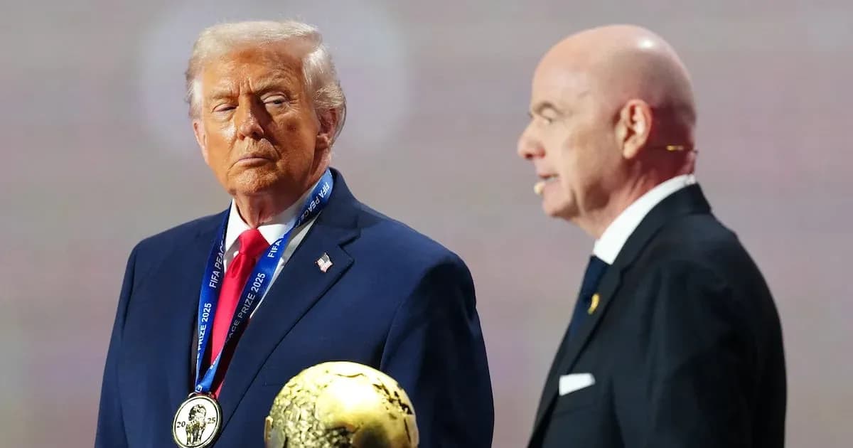 Donald Trump receiving FIFA Prize from official