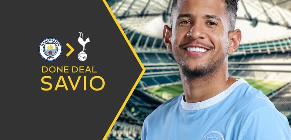 Savio in Manchester City kit announcing transfer