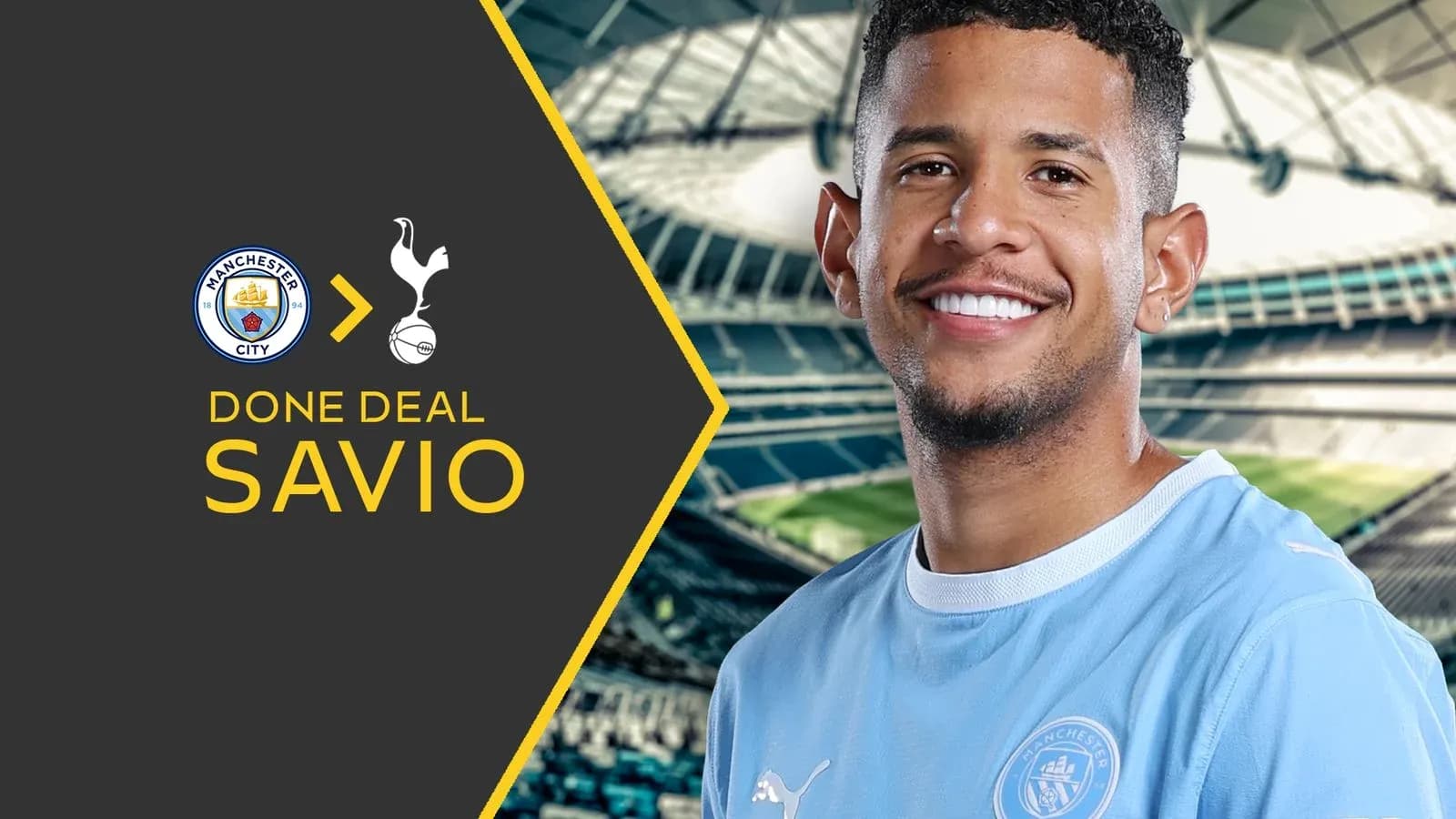 Savio in Manchester City kit announcing transfer