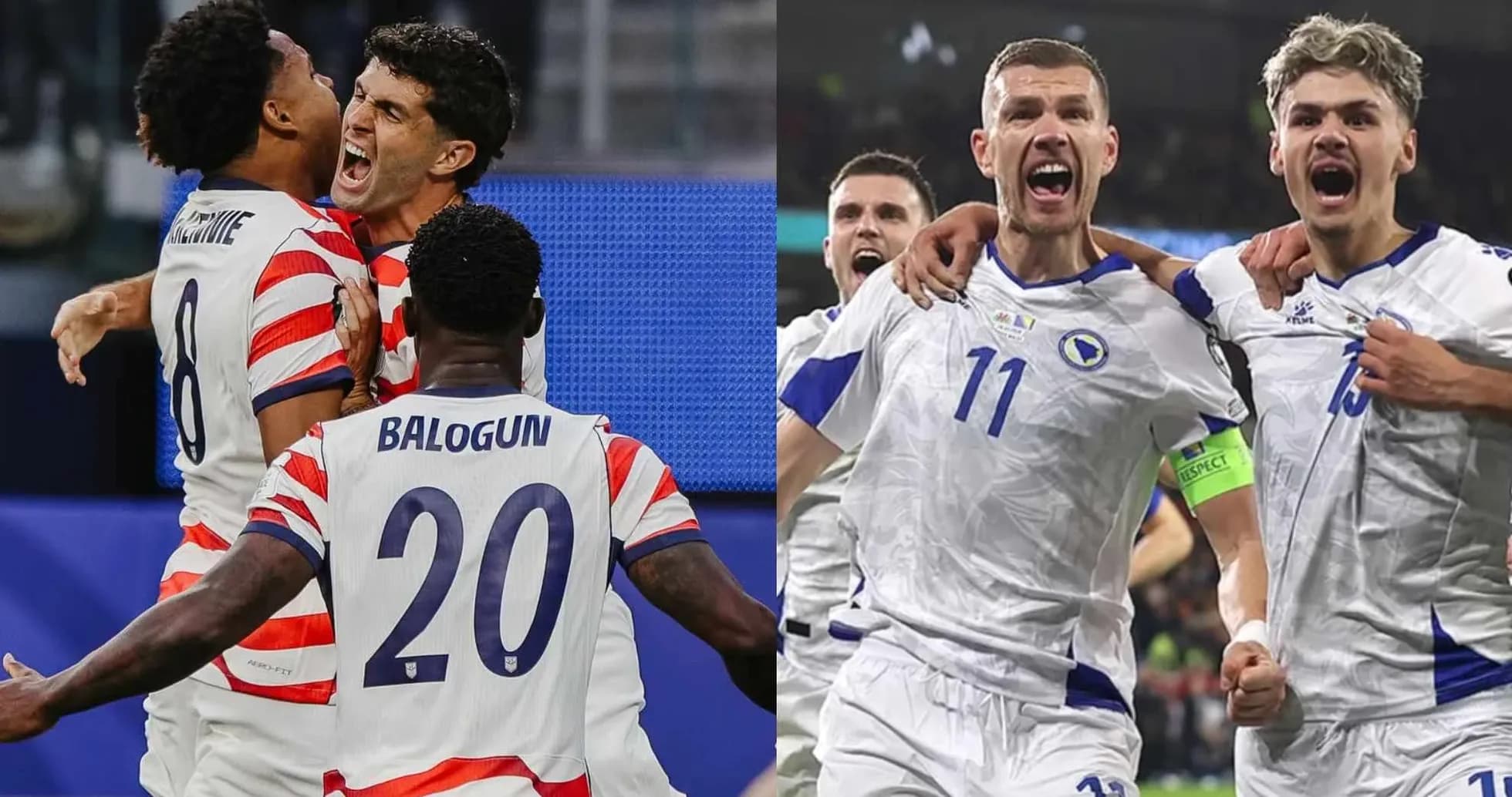 Игроки США и Боснии празднуют голы