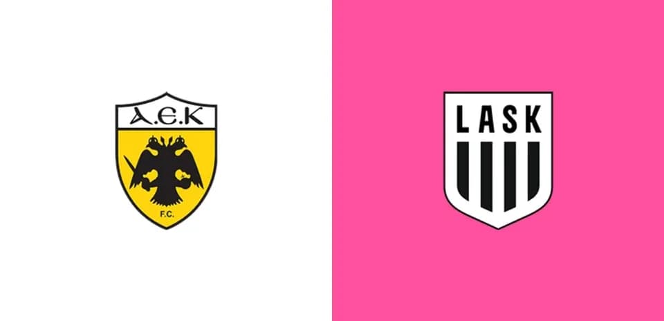 Логотипы A.E.K. и LASK на фоне разных цветов