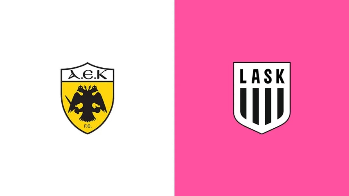 Логотипы A.E.K. и LASK на фоне разных цветов