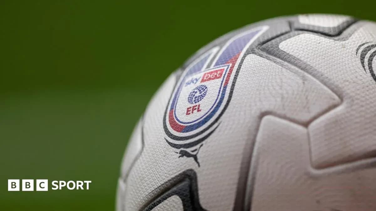 Мяч с логотипом Sky Bet EFL на зеленом фоне Мяч с логотипом Sky Bet EFL на зеленом фоне