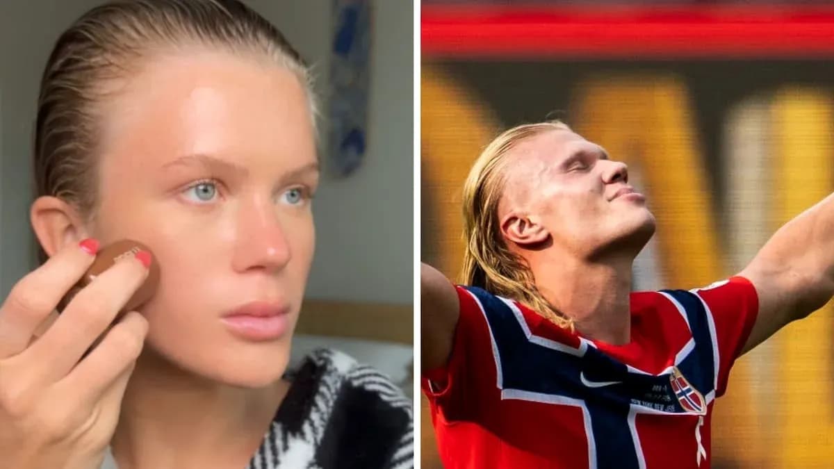 Woman applying makeup and football player celebrating goal Woman applying makeup and football player celebrating goal