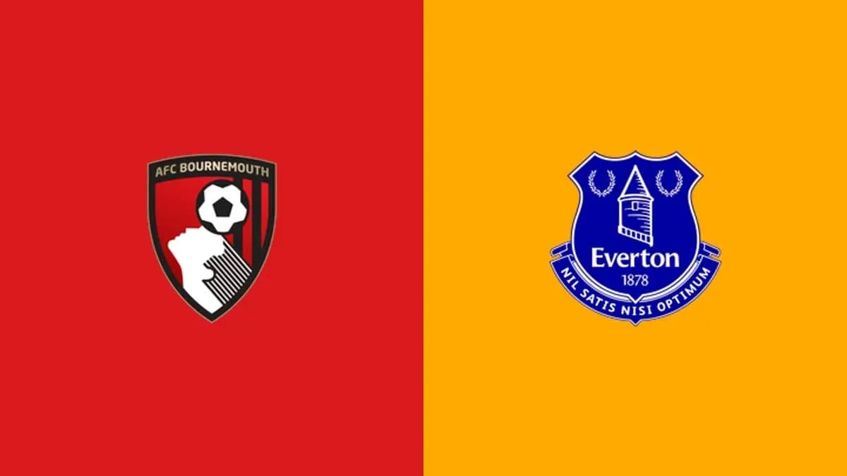 Логотипы AFC Bournemouth и Everton на фоне цветных панелей Логотипы AFC Bournemouth и Everton на фоне цветных панелей
